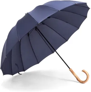 JITEM 16 Ribs Golf Stick Umbrella w/J Wooden Handle Windproof Unbreakable Rain Umbrella Large Canopy Parasol Long Umbrella for 2 Persons