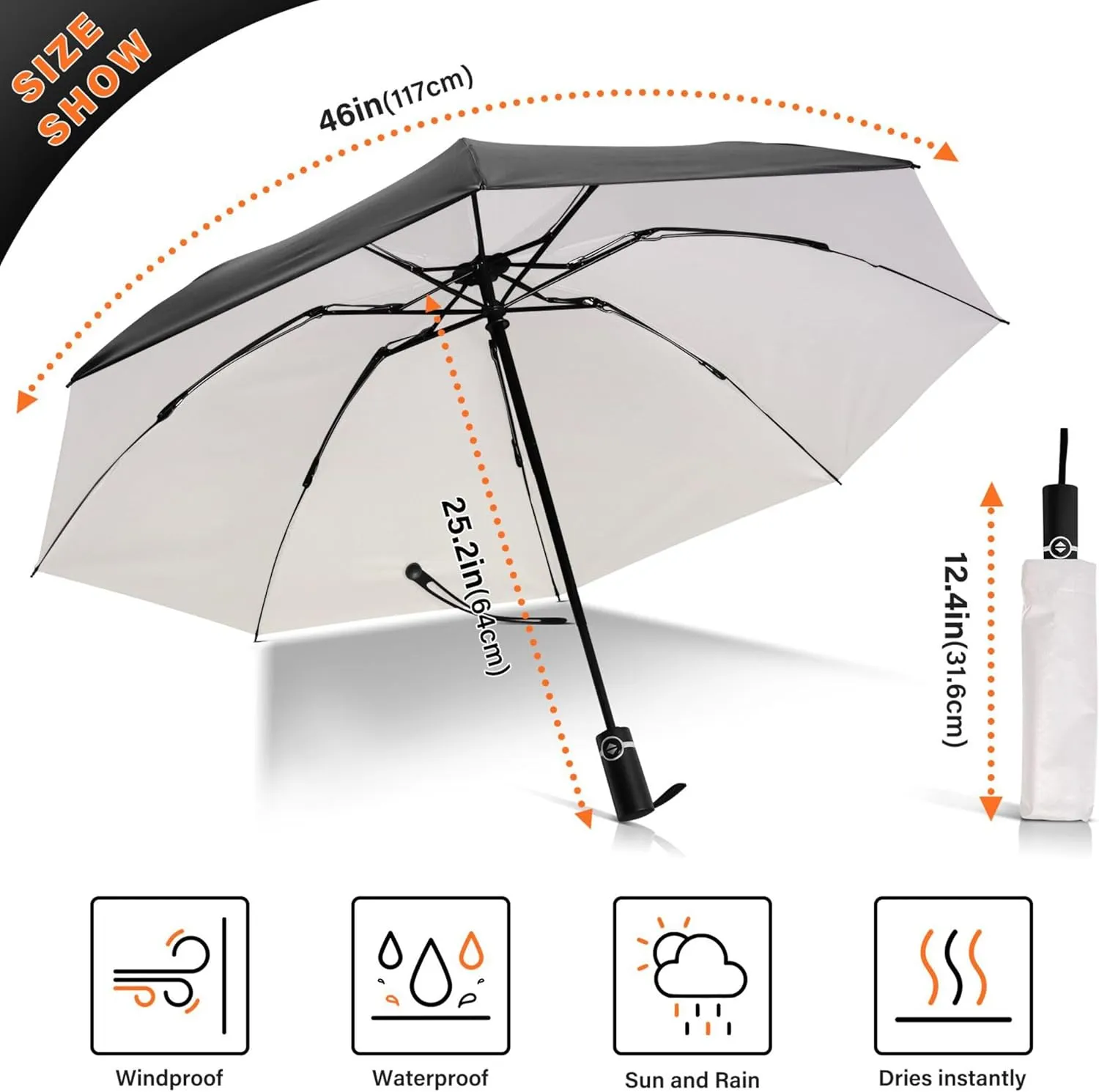 Joisal Violet Slate Blue Gradient Travel Umbrella Windproof Travel Black Uv Protection Umbrella Portable Umbrella Automatic Open and Close for Rain and Sun