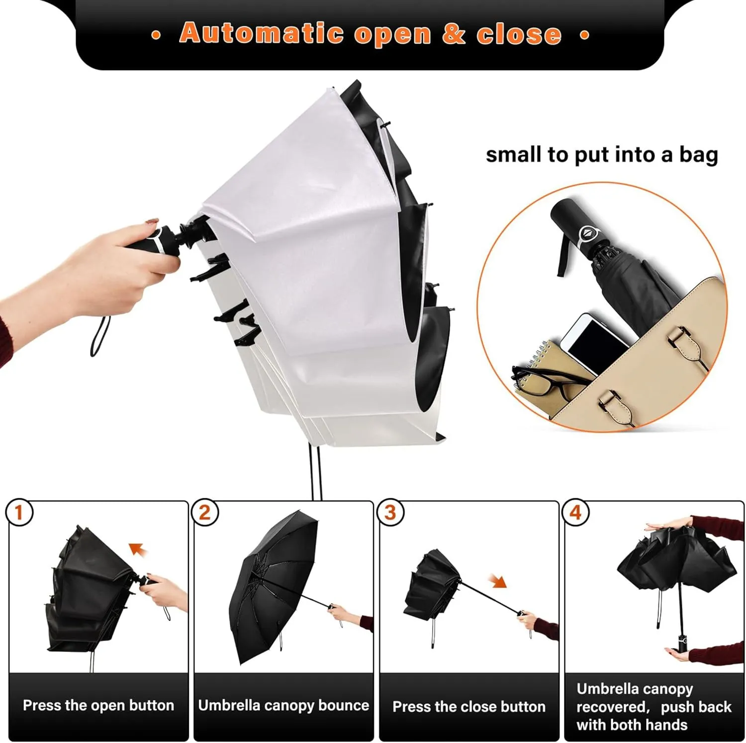 Joisal Violet Slate Blue Gradient Travel Umbrella Windproof Travel Black Uv Protection Umbrella Portable Umbrella Automatic Open and Close for Rain and Sun