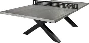 JOOLA Outdoor Table Tennis Table - Multi Use Conference Table Dining Table - Concrete Wood Look Includes Steel Outdoor Ping Pong Net Set & Frame - Hybrid Indoor Outdoor Ping Pong Table