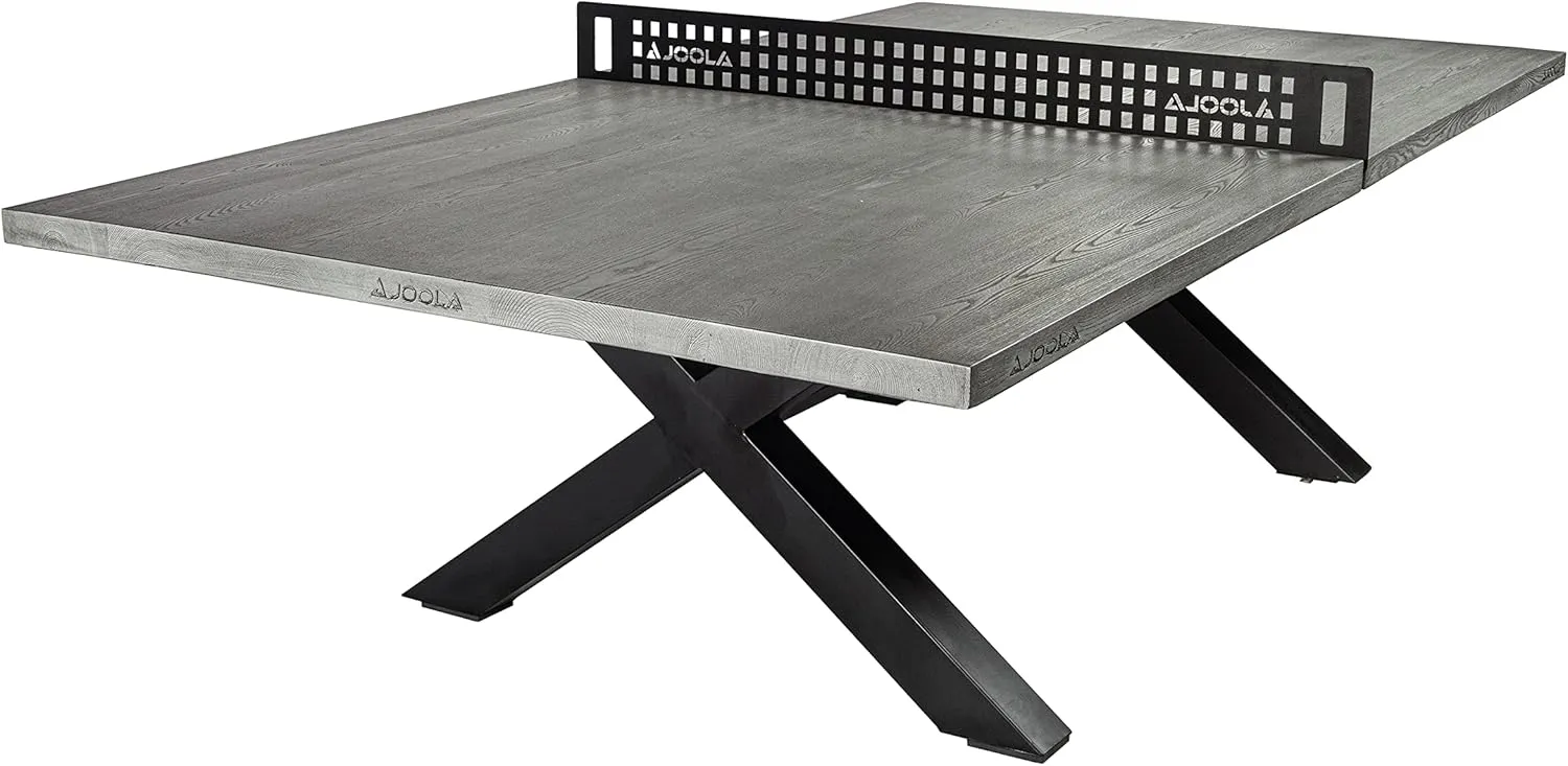 JOOLA Outdoor Table Tennis Table - Multi Use Conference Table Dining Table - Concrete Wood Look Includes Steel Outdoor Ping Pong Net Set & Frame - Hybrid Indoor Outdoor Ping Pong Table