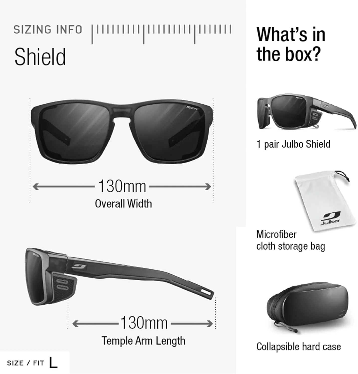 Julbo Shield Glacier Sunglasses for Men & Women w/Removable Spandex Shields for Mountaineering, Hiking, Skiing, and Trekking