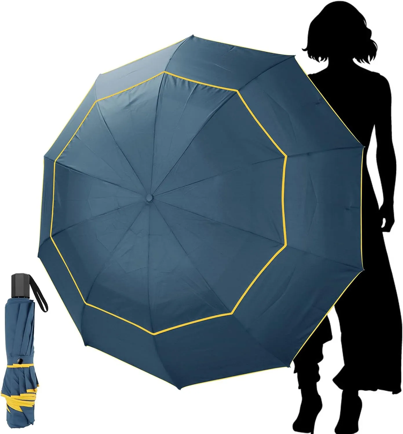 Kalolary 62 Inch Golf Umbrella Extra Large Folding Umbrella Rainproof Compact Umbrella Oversize Double Canopy Vented Waterproof Stick Travel Umbrellas for Women & Men Family Home Use
