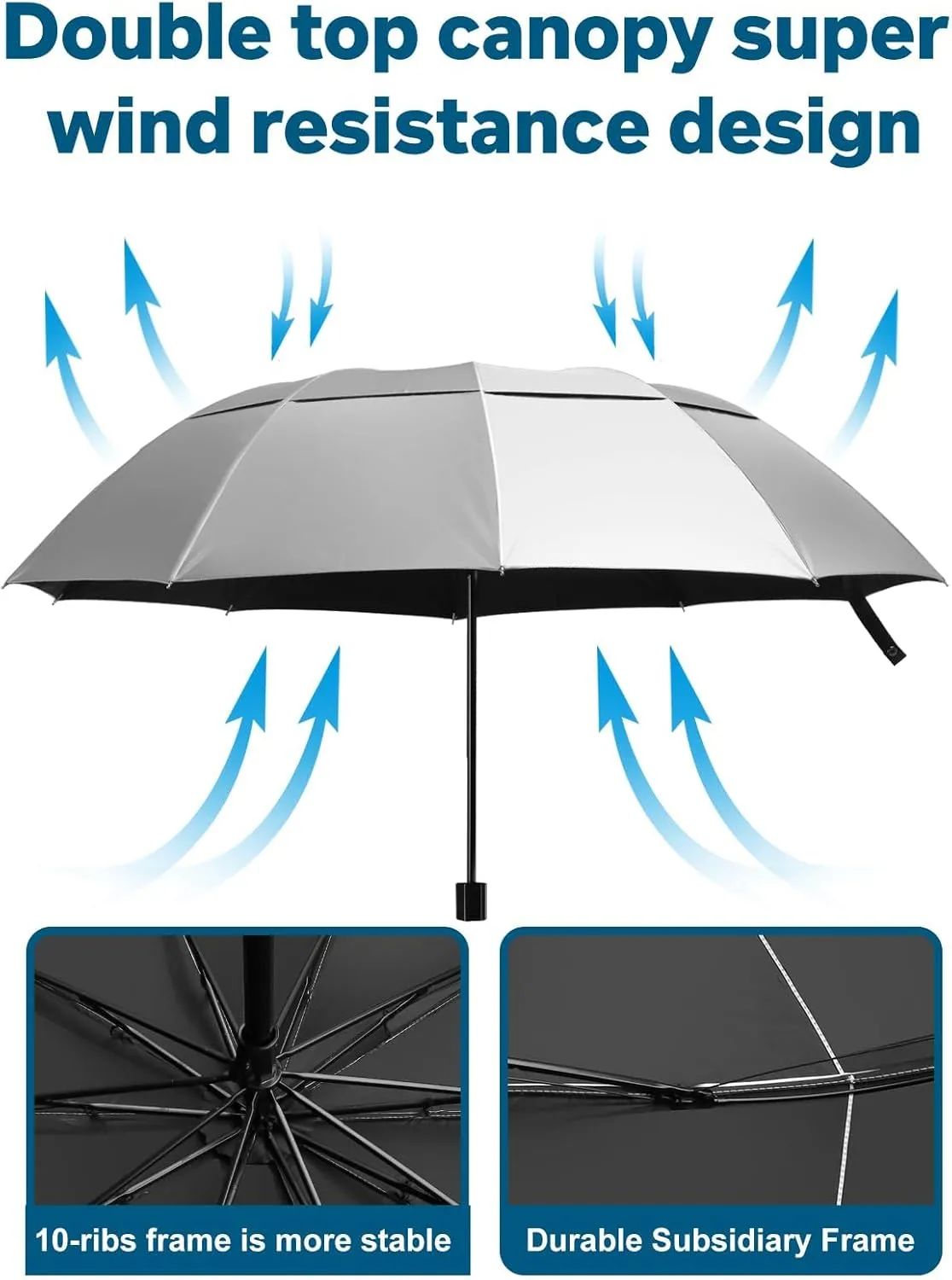 Kalolary UPF 50  UV Protection Compact Golf Umbrella,62 Inch Extra Large Oversize Double Canopy Vented Umbrella Windproof Waterproof for Men and Women