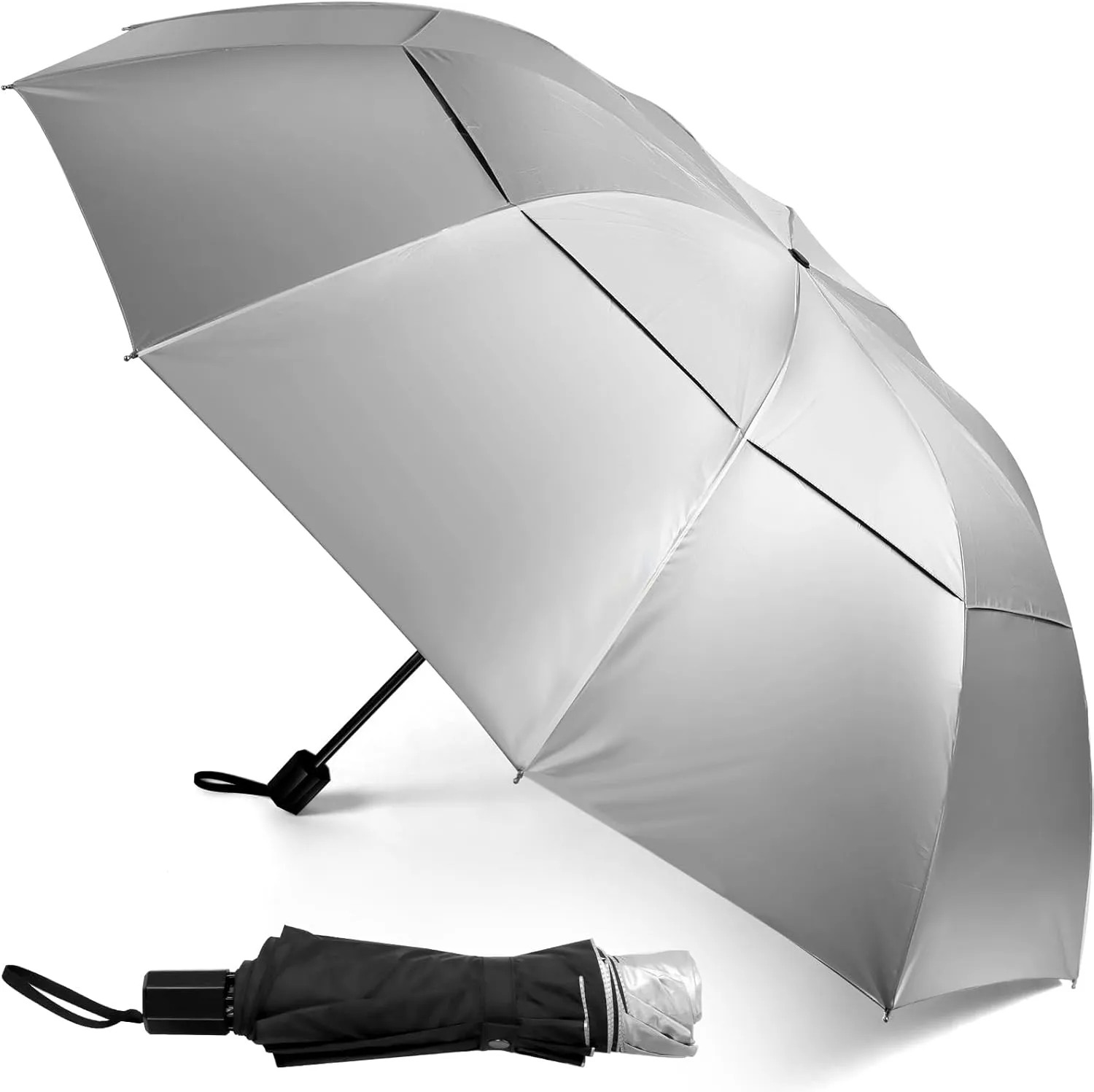 Kalolary UPF 50  UV Protection Compact Golf Umbrella,62 Inch Extra Large Oversize Double Canopy Vented Umbrella Windproof Waterproof for Men and Women