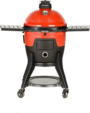 Kamado Joe Pellet Joe Grill, Classic Joe, 18-inch Ceramic Wood Pellet Grill and Smoker with Cart, Side Shelves, Stainless Steel Grates and 250 Cooking Square Inches in Red, Model KJ15260020