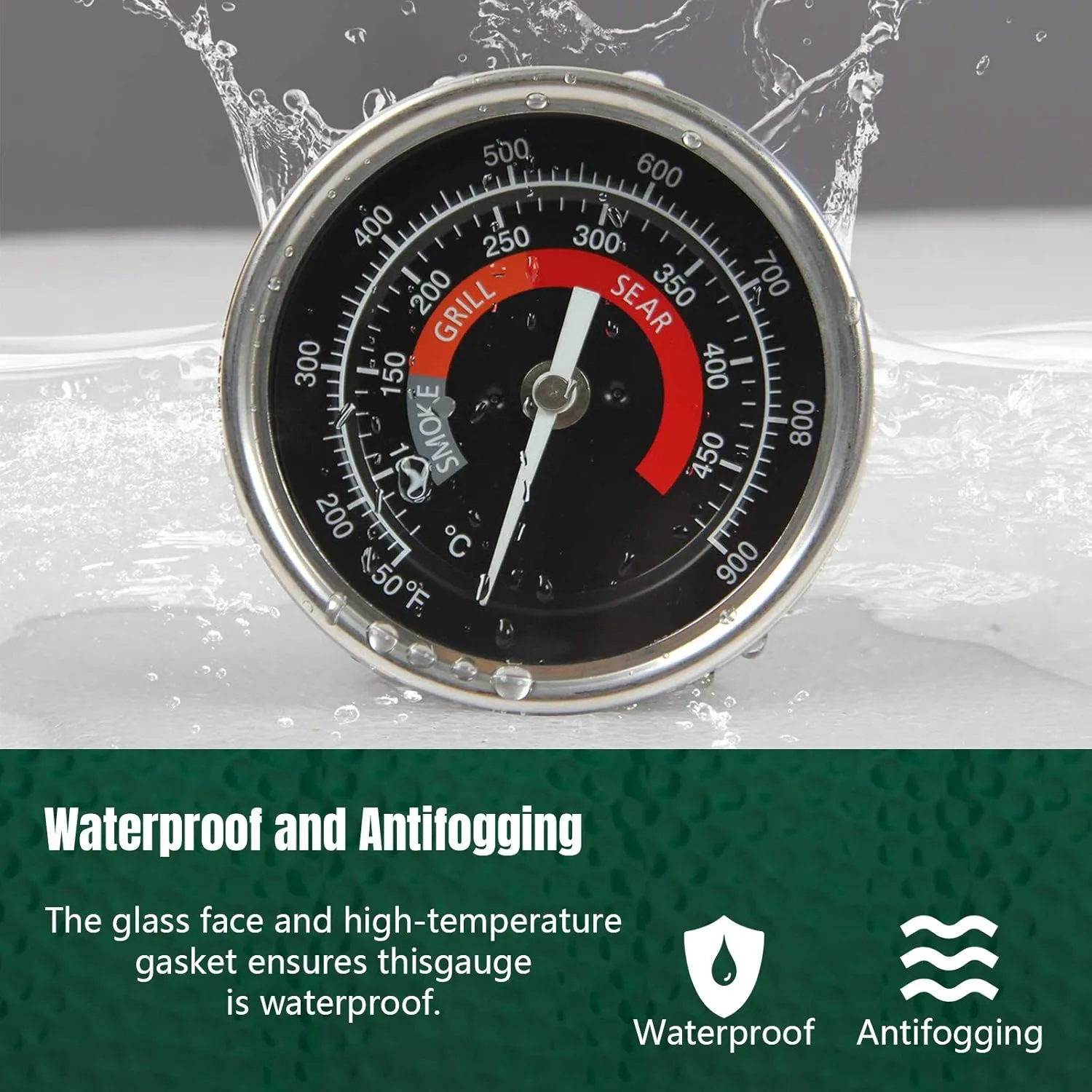 KAMaster Upgrade Replacement Thermometer for Green Egg Grill(All BGE Sizes),150-900°F 3.3" Large Face Stainless Steel Grill Temperature Cooking Thermometer for Kamado Accessories Waterproof
