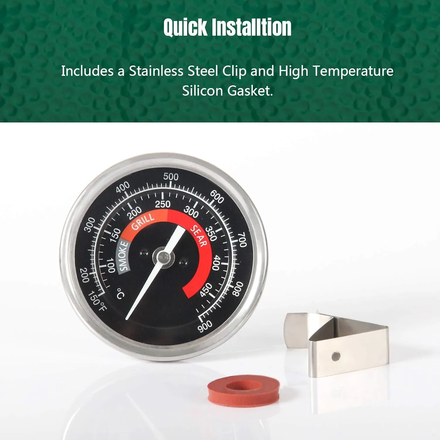 KAMaster Upgrade Replacement Thermometer for Green Egg Grill(All BGE Sizes),150-900°F 3.3" Large Face Stainless Steel Grill Temperature Cooking Thermometer for Kamado Accessories Waterproof