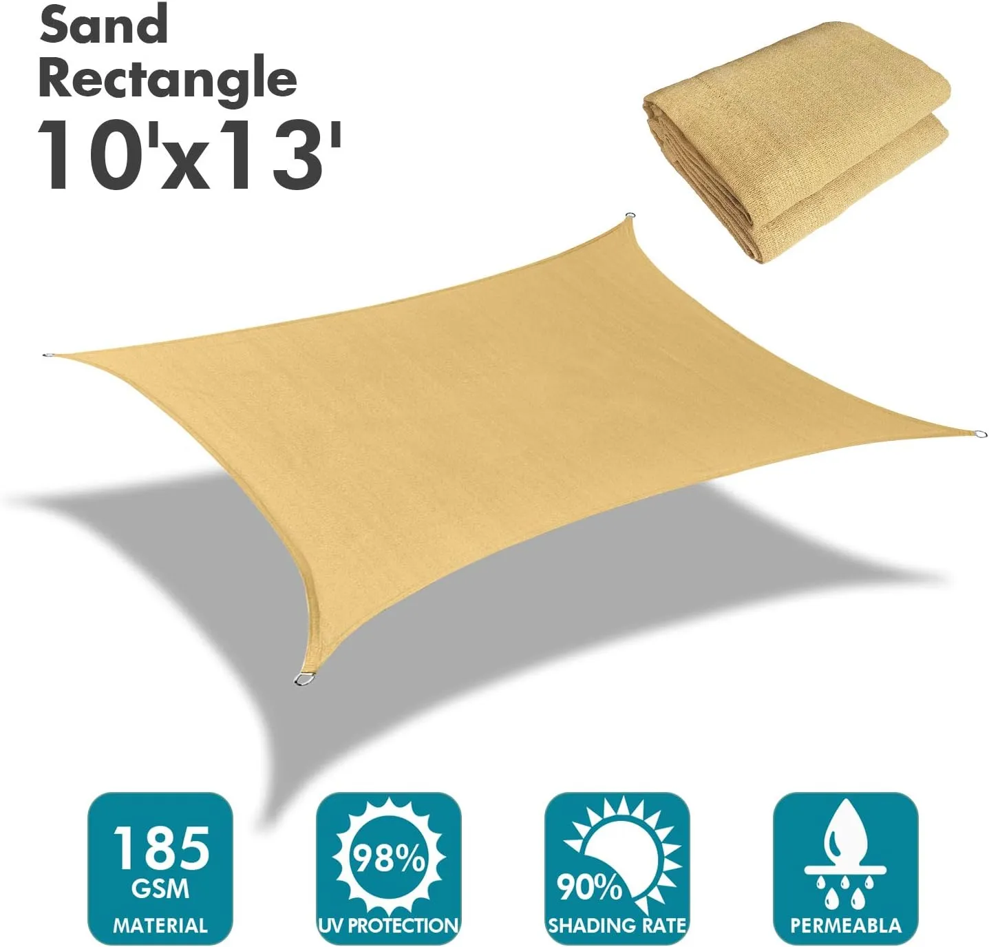 KANAGAWA Sail Shade 10'x13' Sand Rectangle UV Block Canopy Awning Shelter Fabric Cloth Screen for Outdoor Patio Garden Backyard Activities