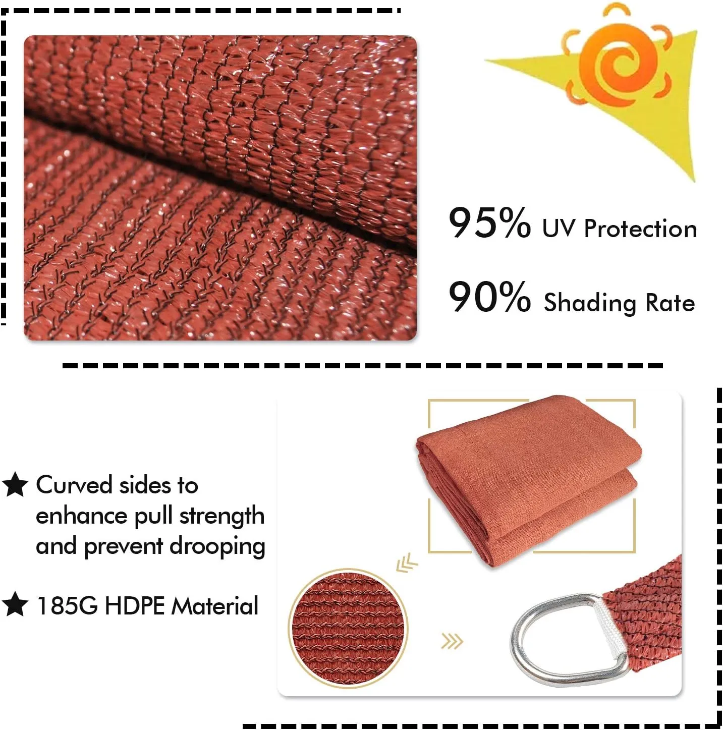 KANAGAWA Sun Shade Sail 10'x10' Rust Red Square UV Block Canopy Awning Shelter Fabric Cloth Screen for Outdoor Patio Garden Backyard Activities