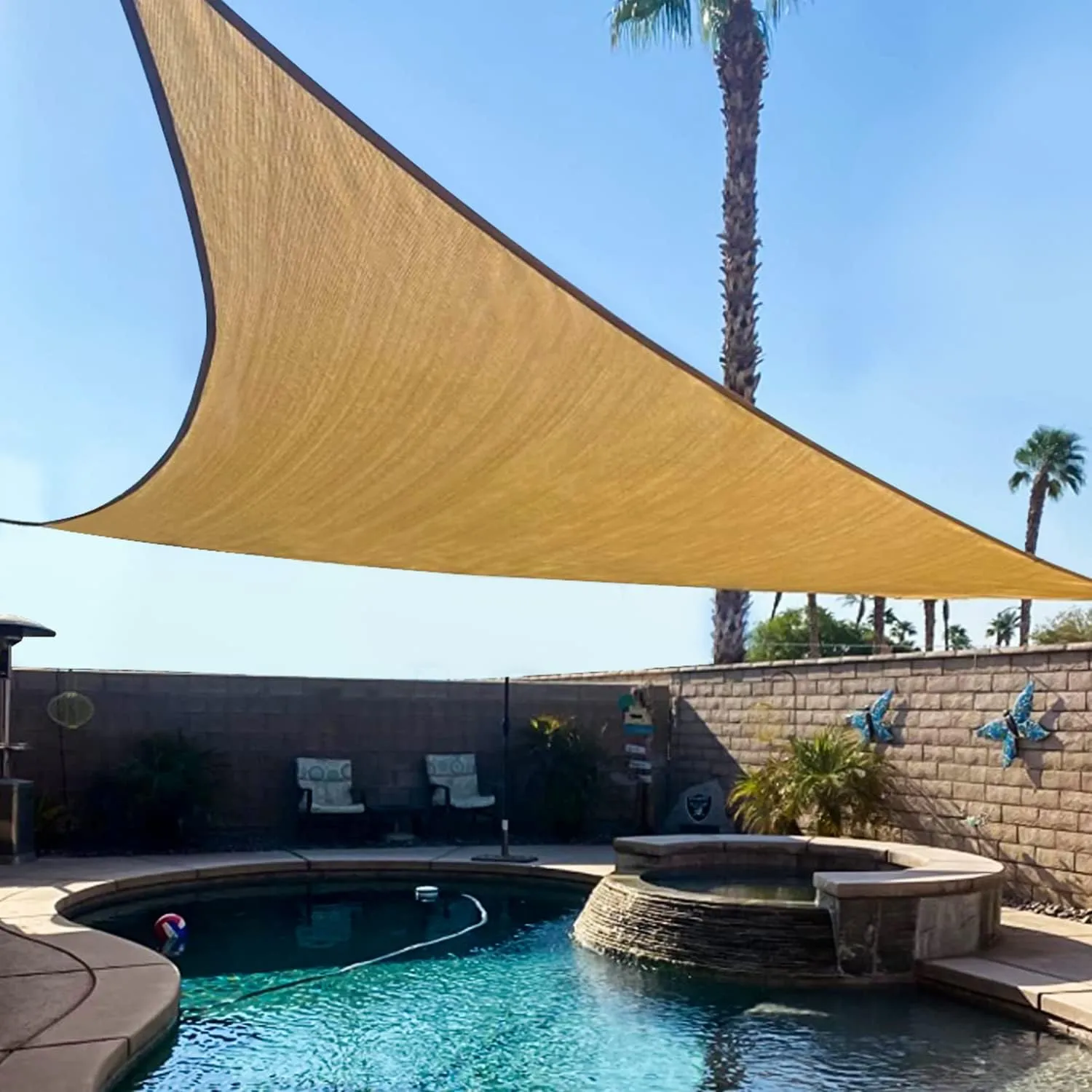 KANAGAWA Sun Shade Sail 12'x12'x17' Sand Triangle UV Block Canopy Sand Cover for Patio Backyard Lawn Garden Outdoor Activities