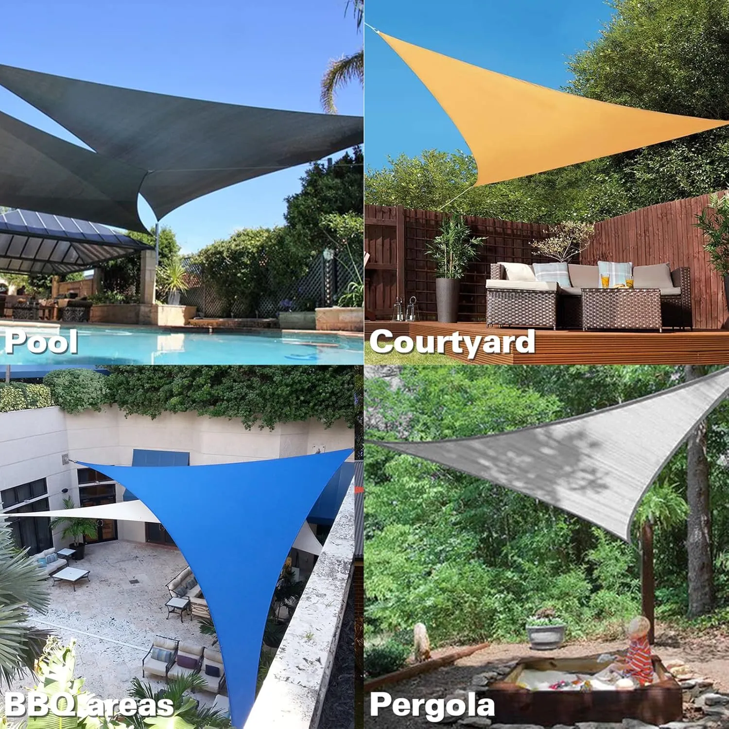 KANAGAWA Sun Shade Sail 12'x12'x17' Sand Triangle UV Block Canopy Sand Cover for Patio Backyard Lawn Garden Outdoor Activities