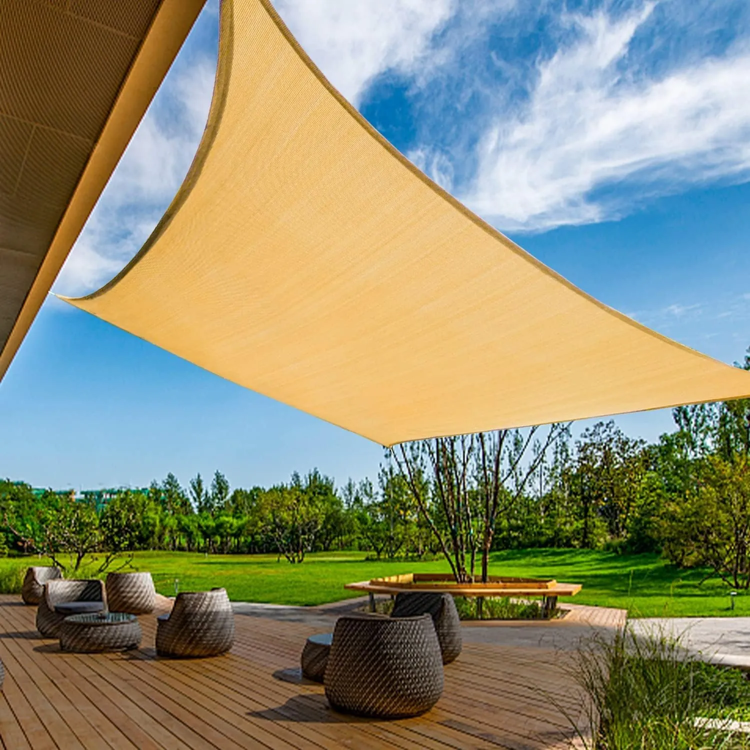 KANAGAWA Sun Shade Sail Curved 20'X26' Sand Rectangle Outdoor Shade Cover UV Blovk Canopy for Patio Garden Backyard Heavy Duty Permeable 185GSM (We Make Custom Size)