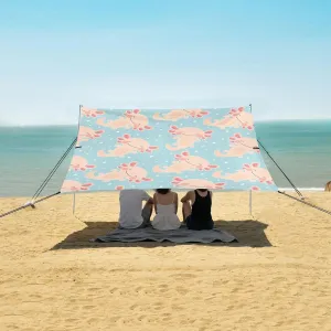 Kawaii Axolotl Beach Canopy Tent Anti-UV & Wind Resistant, Baby Amphibian Camping Sun Shelter Easy Setup Portable,Outdoor Shade Tents with Sandbags,Sand Shovels,Ground Pegs & Stability Poles