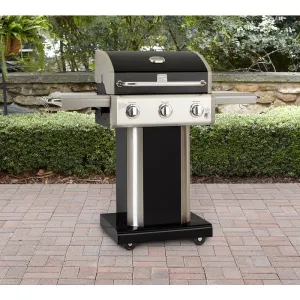 Kenmore - 3 Burner Pedestal Grill with Foldable Side Shelves - BLACK