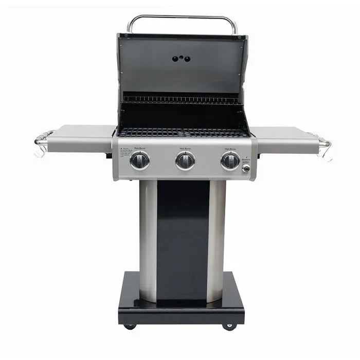 Kenmore - 3 Burner Pedestal Grill with Foldable Side Shelves - BLACK