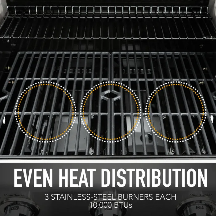 Kenmore - 3 Burner Pedestal Grill with Foldable Side Shelves - BLACK
