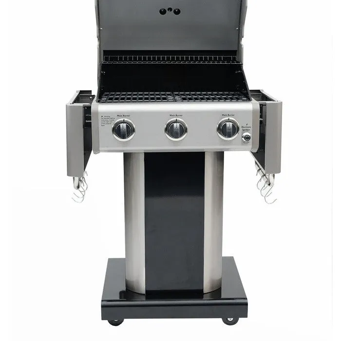 Kenmore - 3 Burner Pedestal Grill with Foldable Side Shelves - BLACK