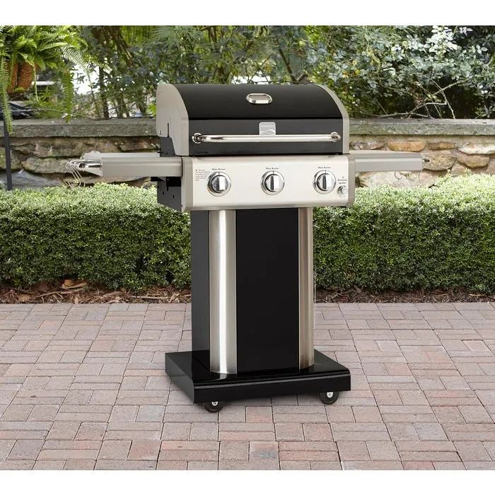 Kenmore - 3 Burner Pedestal Grill with Foldable Side Shelves - BLACK