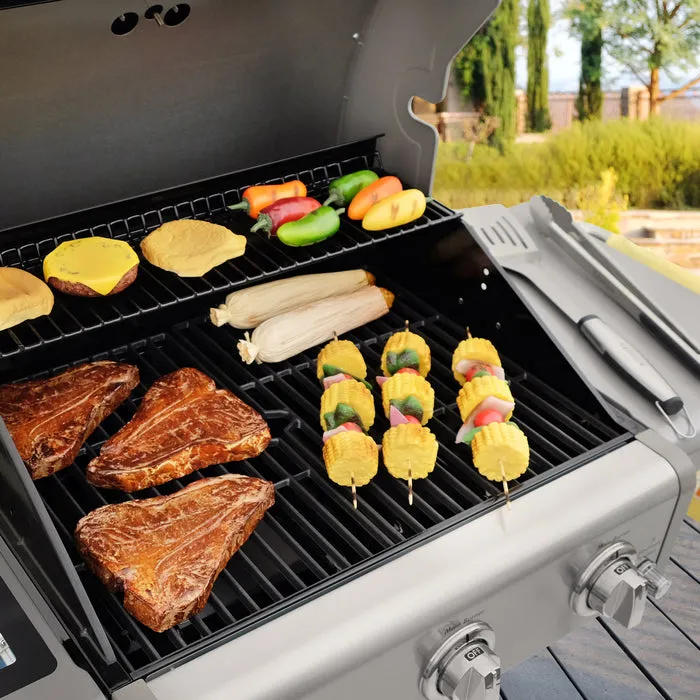 Kenmore - 3 Burner Pedestal Grill with Foldable Side Shelves - RED