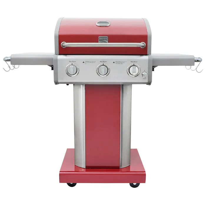 Kenmore - 3 Burner Pedestal Grill with Foldable Side Shelves - RED