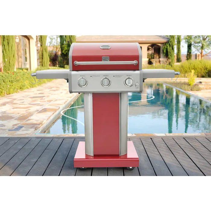 Kenmore - 3 Burner Pedestal Grill with Foldable Side Shelves - RED