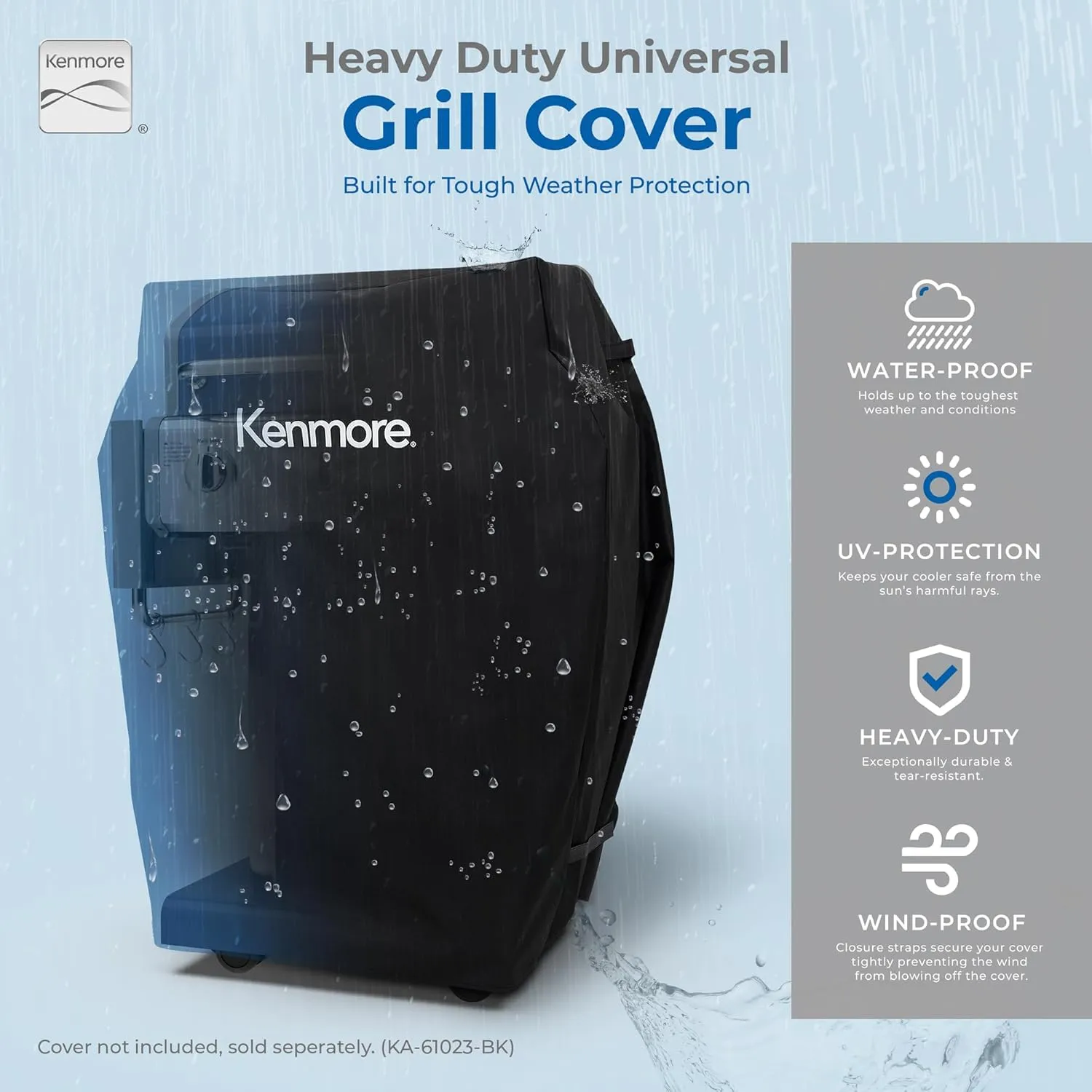 Kenmore 3-Burner Propane BBQ Grill, 30,000 BTUs Gas Grill with Cast Iron Cooking Grates, Folding Side Tables & Wheels, Outdoor Grill with Tool Hooks, Black