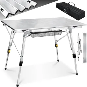 Kesser® Folding Camping Table, with Aluminium Frame, Roll-Up Table, with Height Adjustment Incl. Carry Bag with Strap, 90 x 53 cm - Up to 30 kg