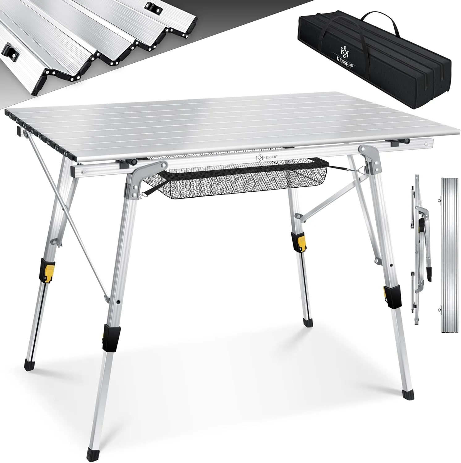 Kesser® Folding Camping Table, with Aluminium Frame, Roll-Up Table, with Height Adjustment Incl. Carry Bag with Strap, 90 x 53 cm - Up to 30 kg