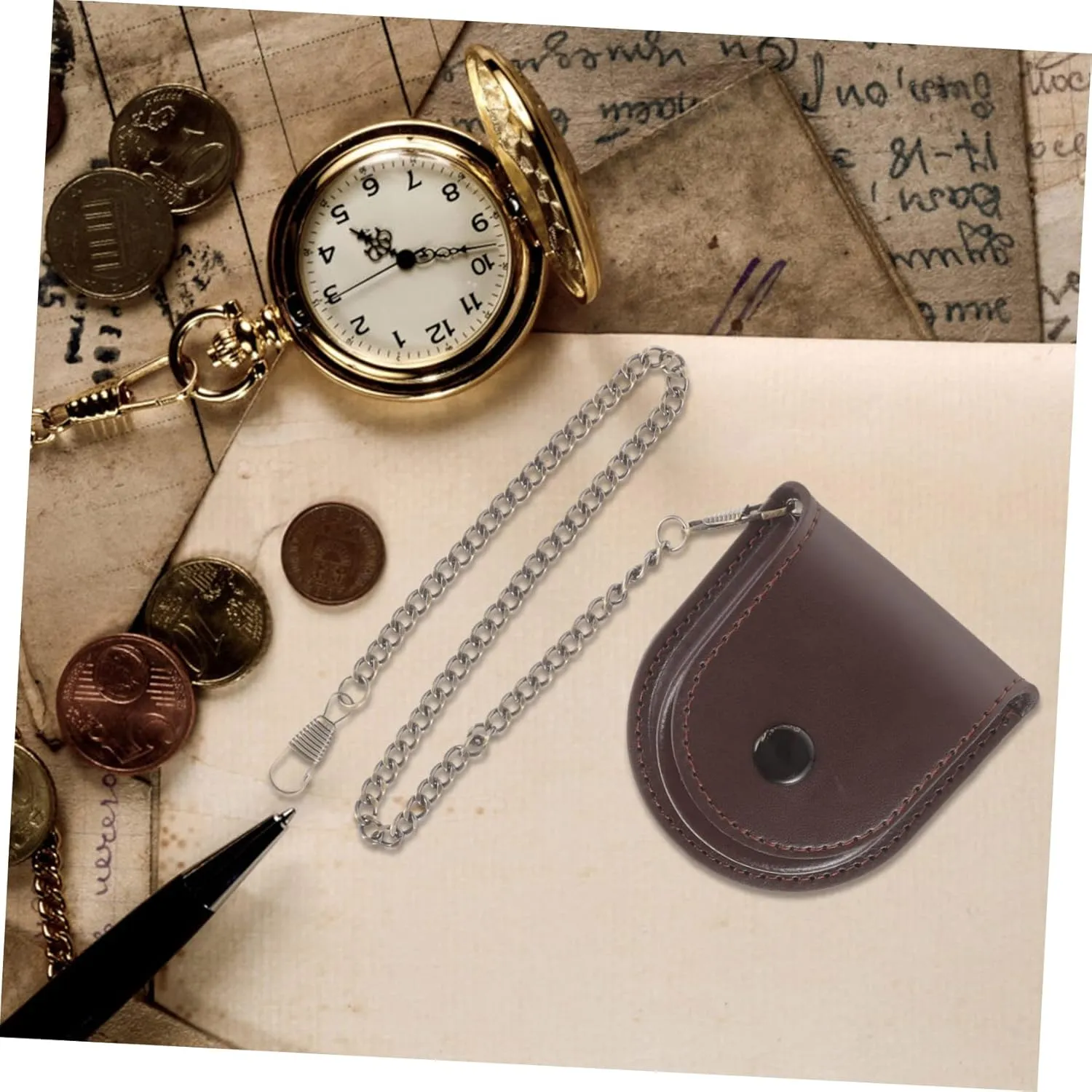 KESYOO 4pcs Pocket Watch Leather Case Display Cabinet Watch Winder Automatic Watch To My Son Pocket Watch Pocket Watch Case Portable Watch Cases Silver Watches for Women Bag Kit Coffee Pu