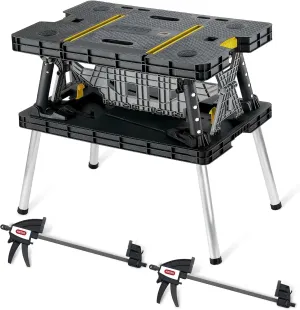 Keter Folding Work Table, Portable Workbench w/ 12" Clamps for Garage/Wood Shop - Heavy-Duty and All-Weather for DIY Home Improvements and Worksites