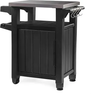Keter Outdoor BBQ Grill Prep & Serving Cart, Stainless Steel Top, 40-Gal, Grey