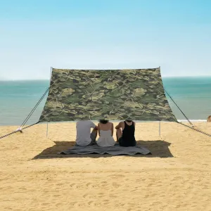 Khaki Camouflage Big Spiders Beach Canopy Tent Anti-UV & Wind Resistant, Camping Sun Shelter Easy Setup Portable,Outdoor Shade Tents with Sandbags,Sand Shovels,Ground Pegs & Stability Poles