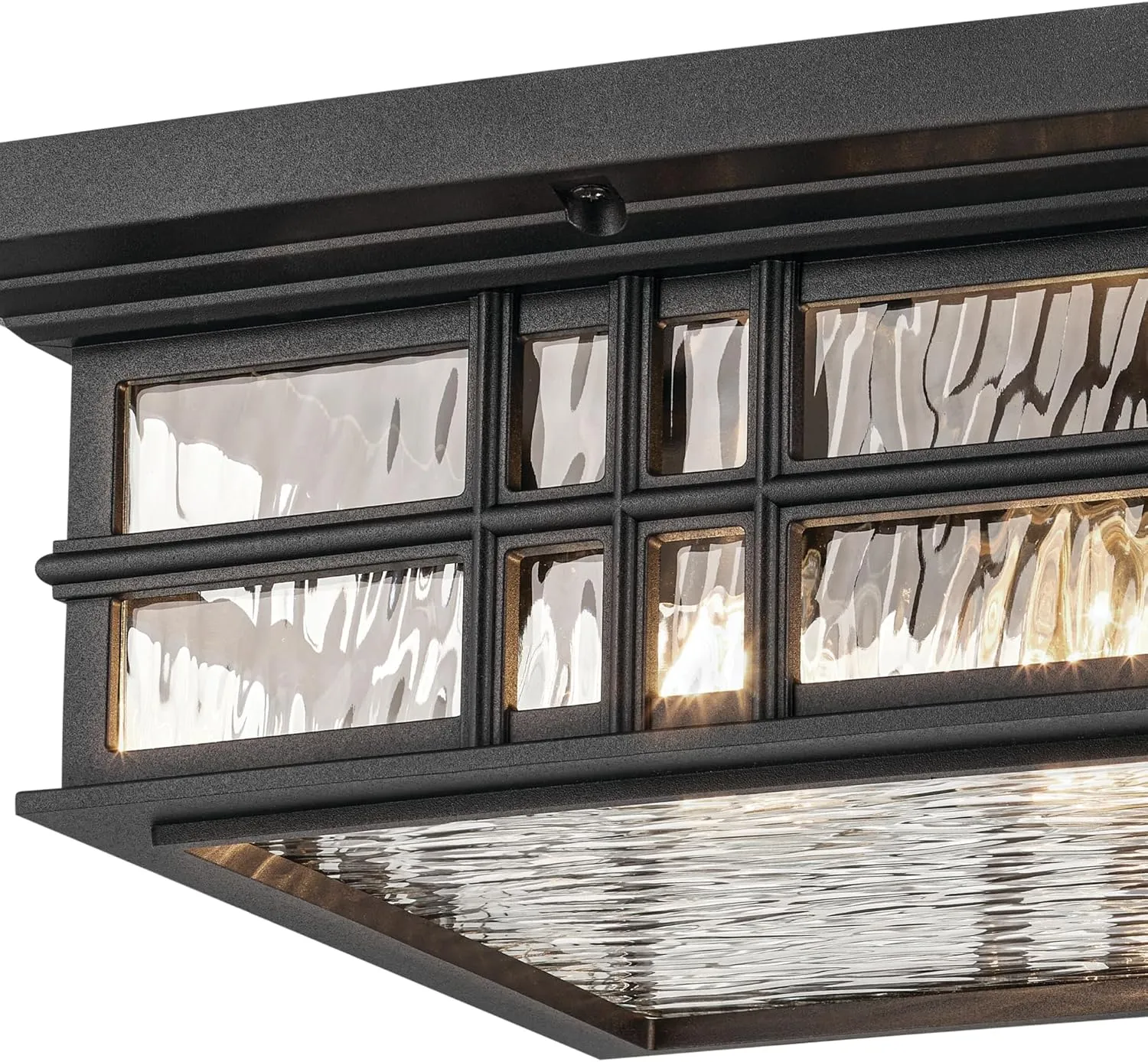 KICHLER Beacon Square 12" 2-Light Outdoor Hanging Light with Clear Hammered Glass in Textured Black, for Exterior Ceiling, Garage, Porch, or Patio (5.25" x 12" x 12"), 49834BKT