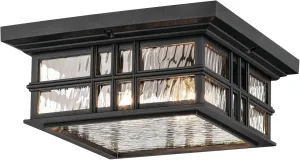 KICHLER Beacon Square 12" 2-Light Outdoor Hanging Light with Clear Hammered Glass in Textured Black, for Exterior Ceiling, Garage, Porch, or Patio (5.25" x 12" x 12"), 49834BKT