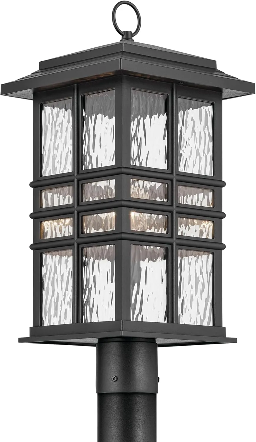 KICHLER Beacon Square 20.75" 1-Light Outdoor Post Light with Clear Hammered Glass in Textured Black, for Walkways, Driveways, (20.75" x 9.5 x 9.5), 49832BKT