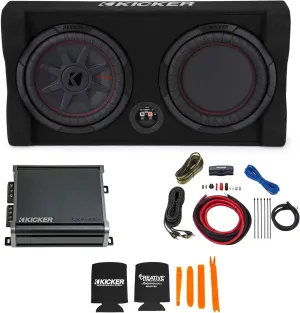 Kicker Comp RT 10 Inch 48TRTP102 Thin Down Firing Enclosure Package with 46CXA4001 Amplifier and Wire kit