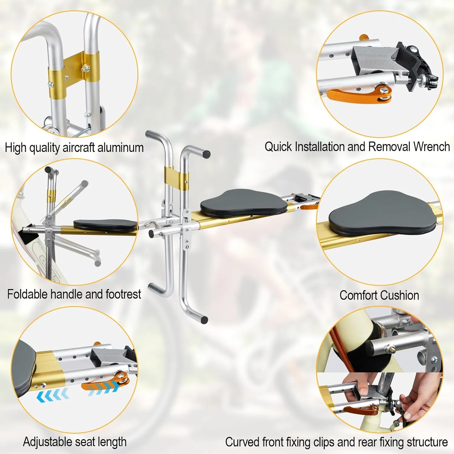 Kids Bike Seat, New Aluminum Alloy Child Bike Seat, Portable Foldable Front Mounted Child Bicycle Seats, Mountain Bike Child Safety Seat Suitable for Hybrid Cruiser Bicycles and City Bicycles