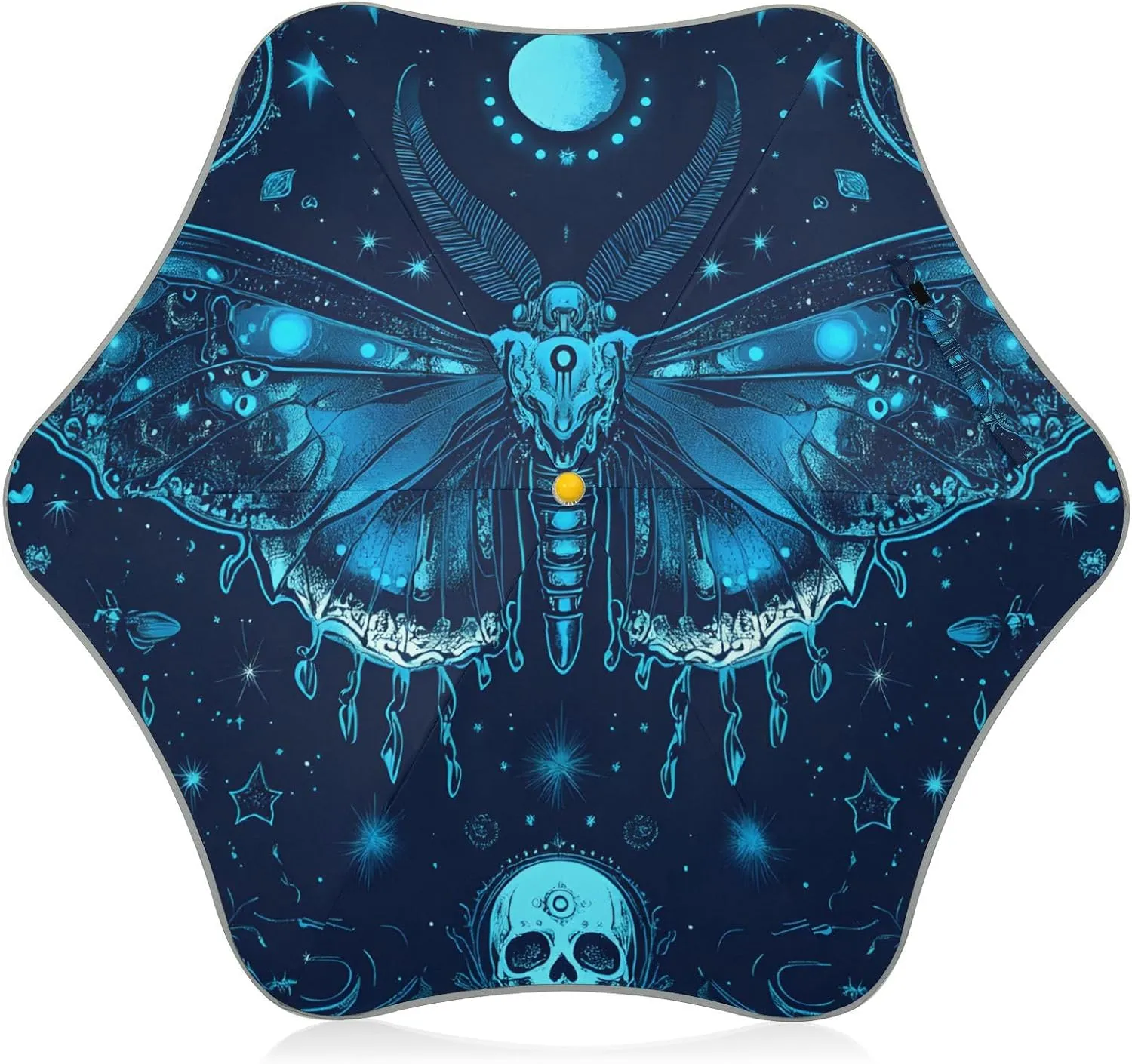 Kids Long Handle Folding Umbrella Moon Stars Skull Butterfly - Easy Push Switch for 3-8 Years Old, Waterproof & UV50  Protection, Safe & Cute Design Umbrella for Rain
