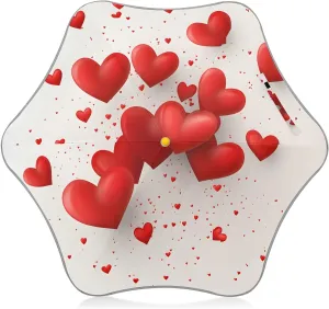 Kids Long Handle Folding Umbrella Valentines Red Hearts - Easy Push Switch for 3-8 Years Old, Waterproof & UV50  Protection, Safe & Cute Design Umbrella for Rain