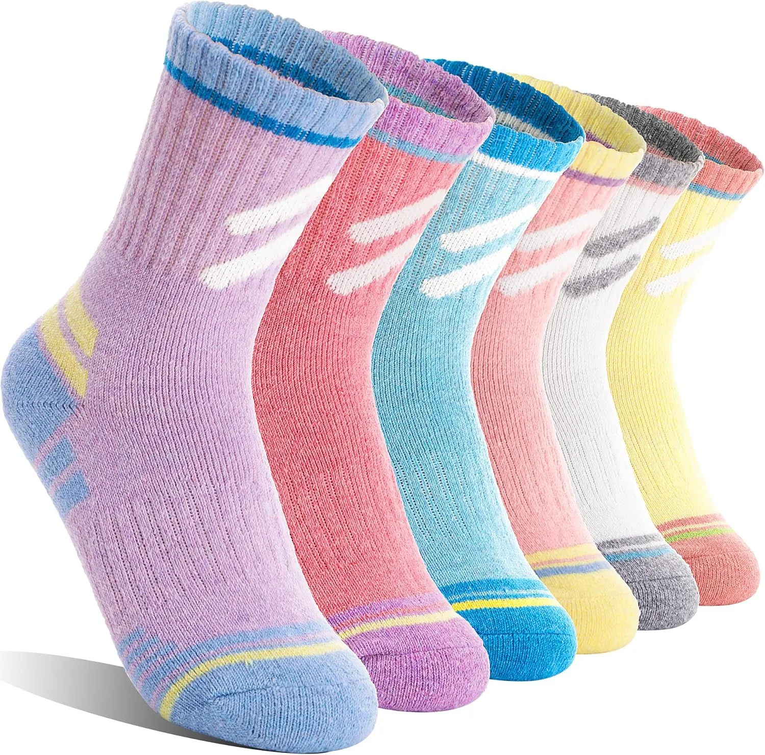 Kids Merino Wool Hiking Socks Boys Girls Toddler Thermal Winter Warm Thick Cushioned Moisture Wicking Socks 6 Pairs