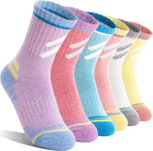Kids Merino Wool Hiking Socks Boys Girls Toddler Thermal Winter Warm Thick Cushioned Moisture Wicking Socks 6 Pairs