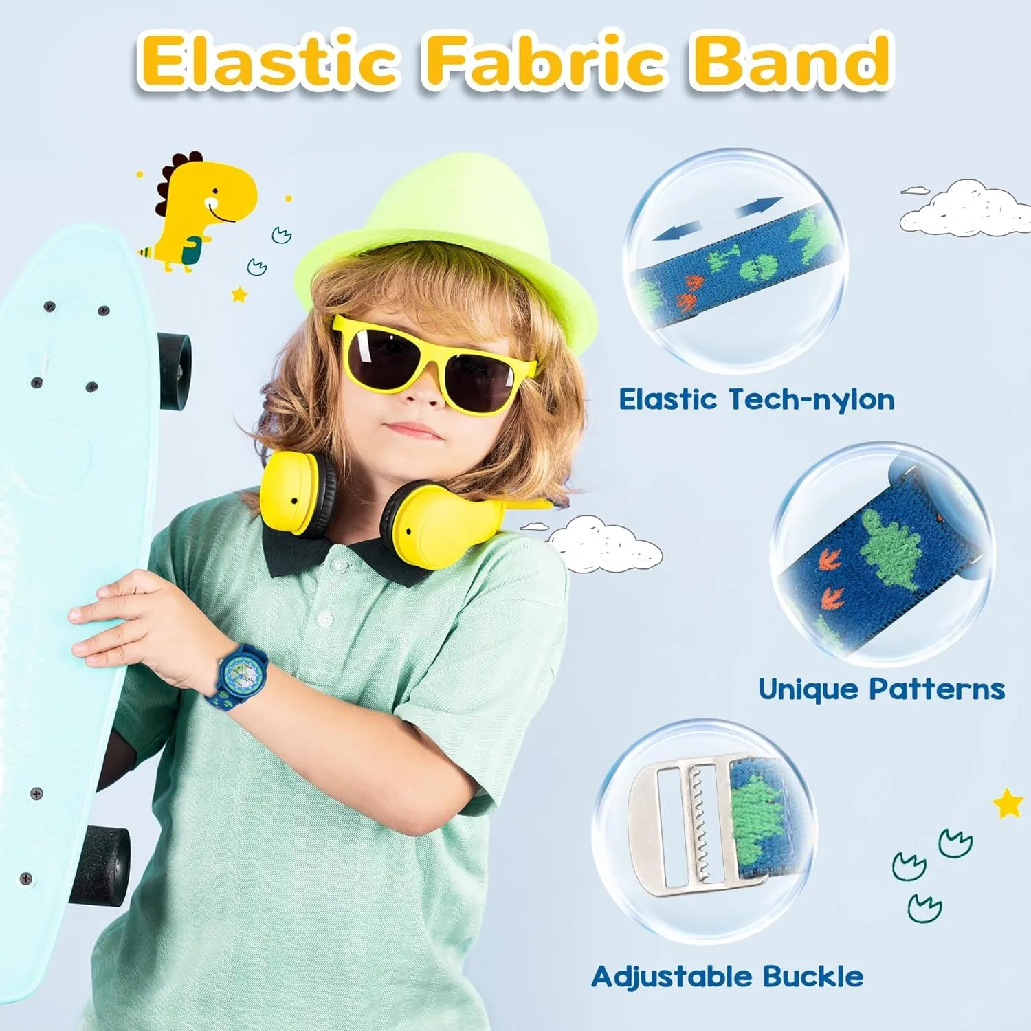 Kids Watch with Elastic Fabric Strap, Waterproof Analog Watch for Kid Ages 3-12 | Kids First Watches | Fun Learning Timepiece | Ideal Gift for Toddler & Children