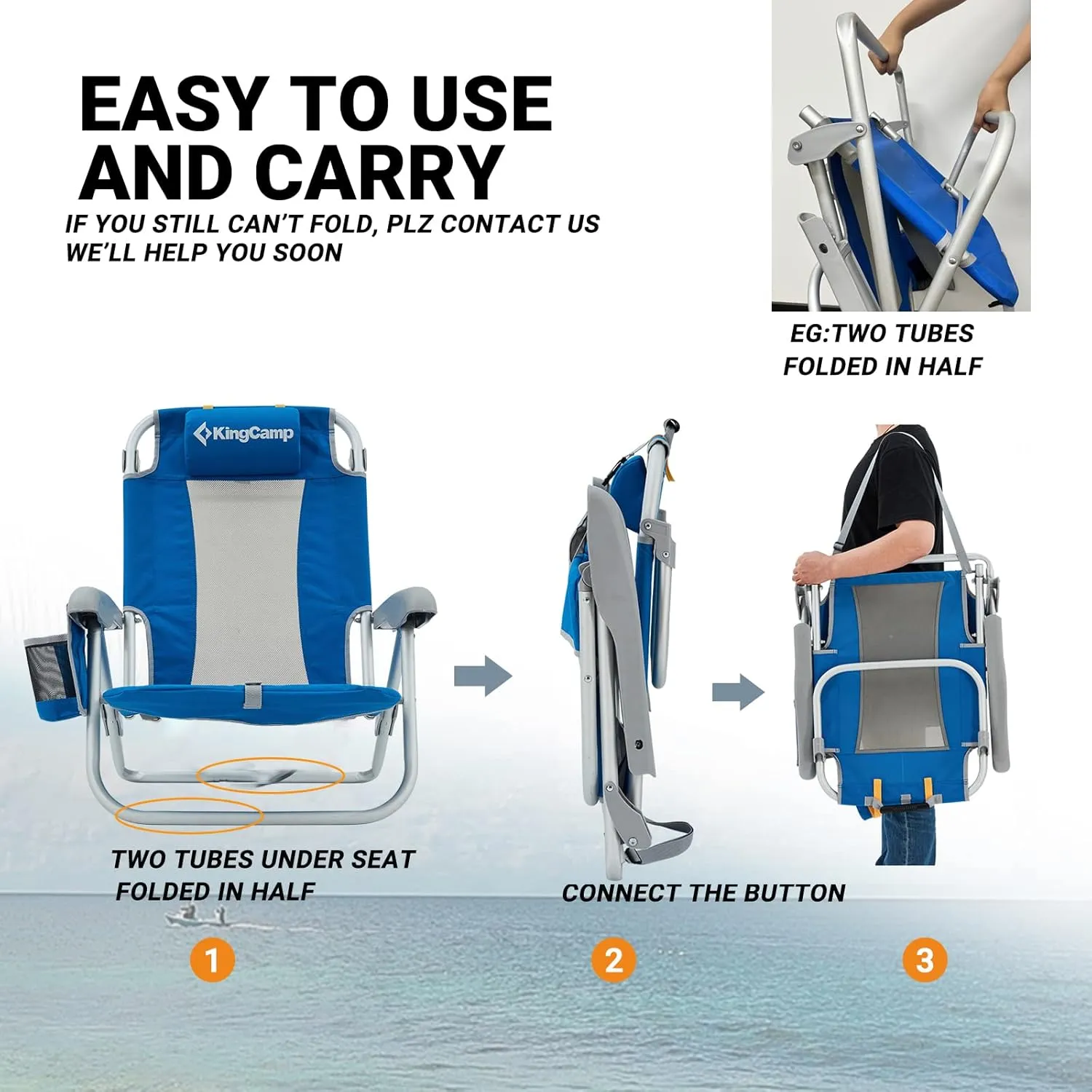 KingCamp Low Folding Beach Chair - Portable & Heavy Duty Beach Gear with 300lbs Capacity, Low Seat Design, Lightweight Camping Chair for Adults, Beach, Picnic, Concert & Outdoor Activities