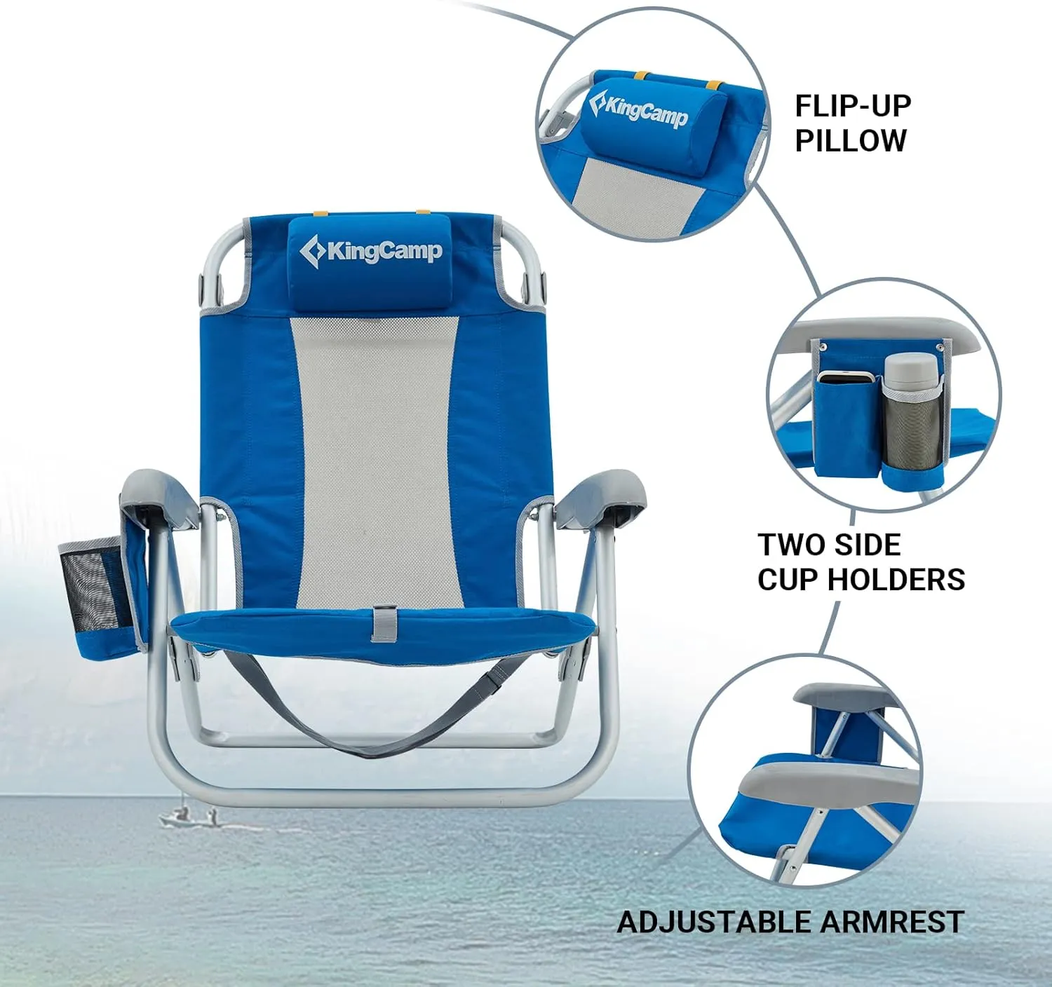KingCamp Low Folding Beach Chair - Portable & Heavy Duty Beach Gear with 300lbs Capacity, Low Seat Design, Lightweight Camping Chair for Adults, Beach, Picnic, Concert & Outdoor Activities