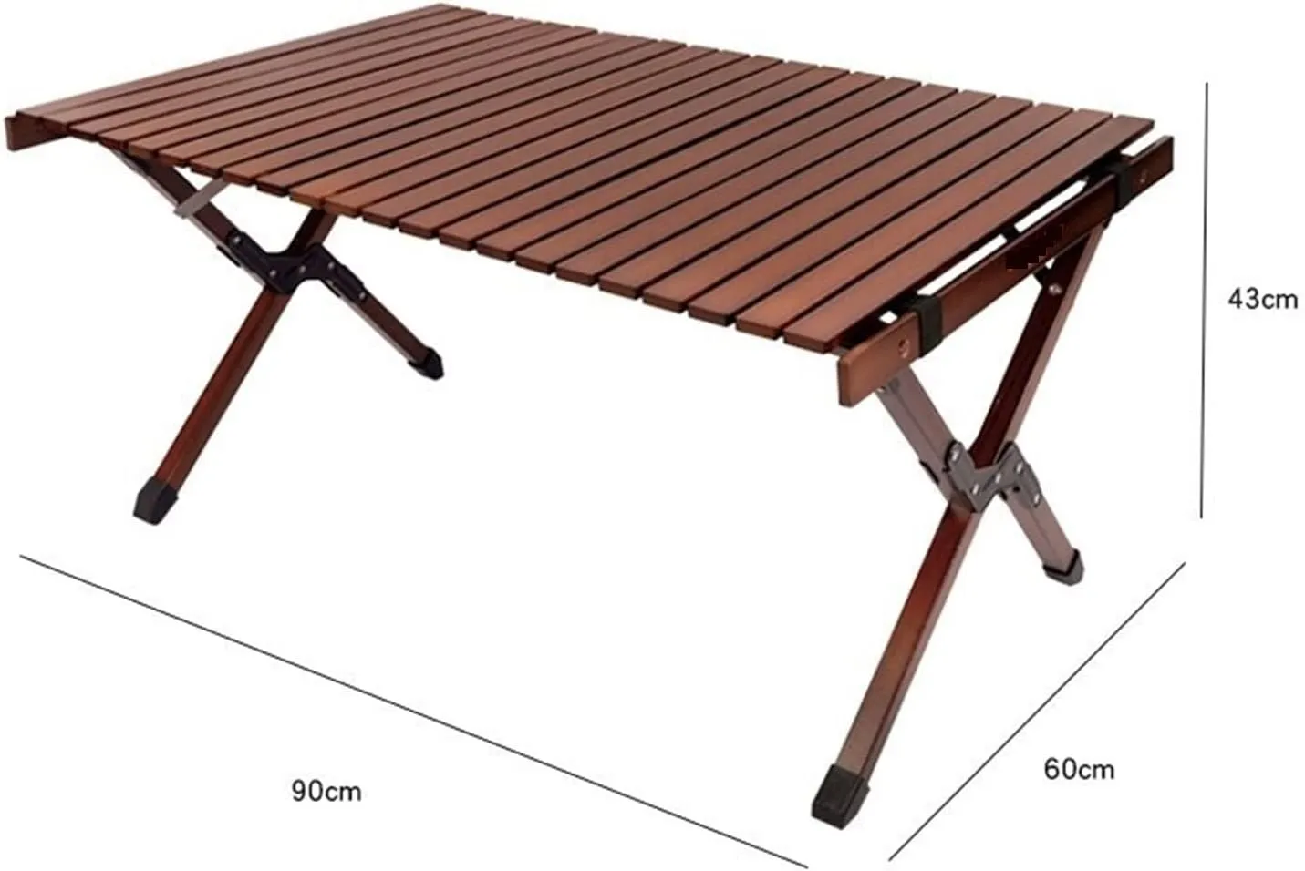 KIRANDY Portable Picnic Table, Black Walnut Beech Egg Roll Table, Folding Roll Up Camping Travel Table (颜色 : 90x60x43CM)