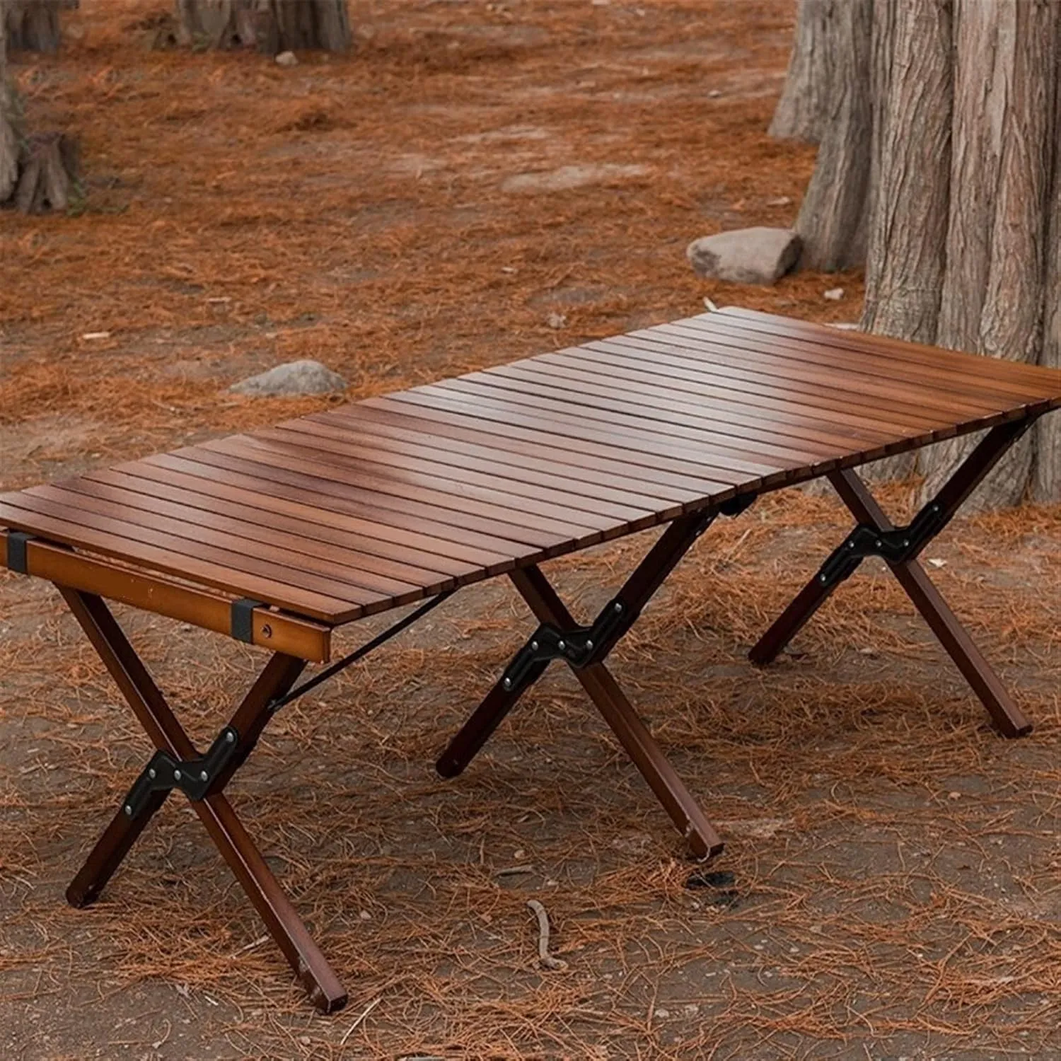 KIRANDY Portable Picnic Table, Black Walnut Beech Egg Roll Table, Folding Roll Up Camping Travel Table (颜色 : 90x60x43CM)