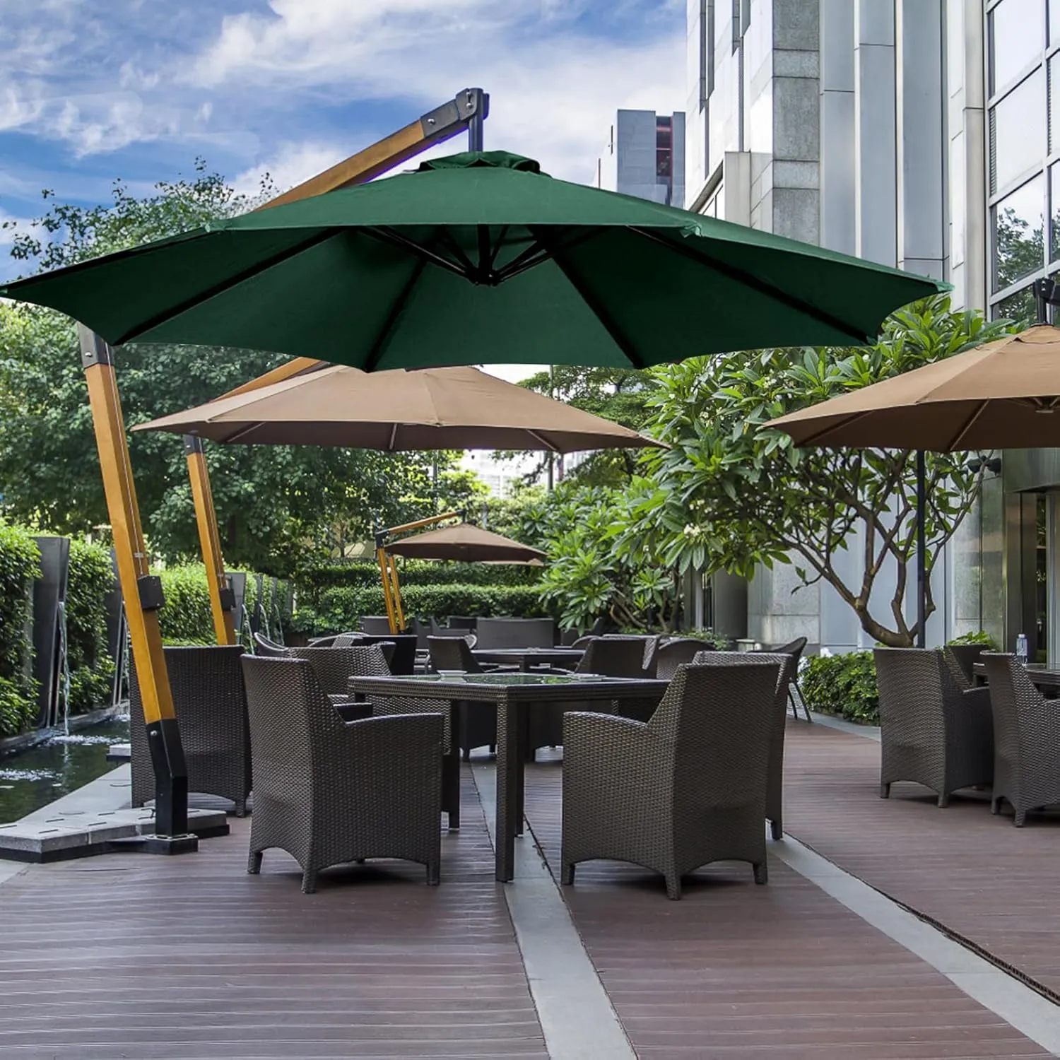 Kisangel 1pc Outdoor Patio Umbrella Canopy UV Protection, Beige, 3m Polyester, Without Stand