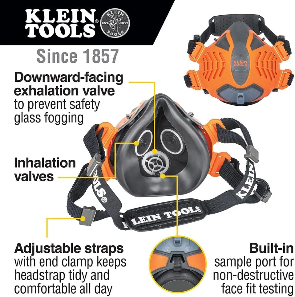 Klein Tools 60552 Reusable P100 Half-Mask Respirator with Replaceable Filters for Dust, Metal Fumes, and Oil Mist, M/L