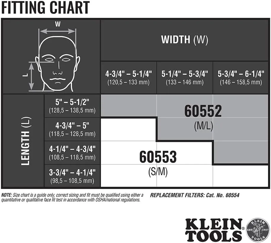 Klein Tools 60552 Reusable P100 Half-Mask Respirator with Replaceable Filters for Dust, Metal Fumes, and Oil Mist, M/L